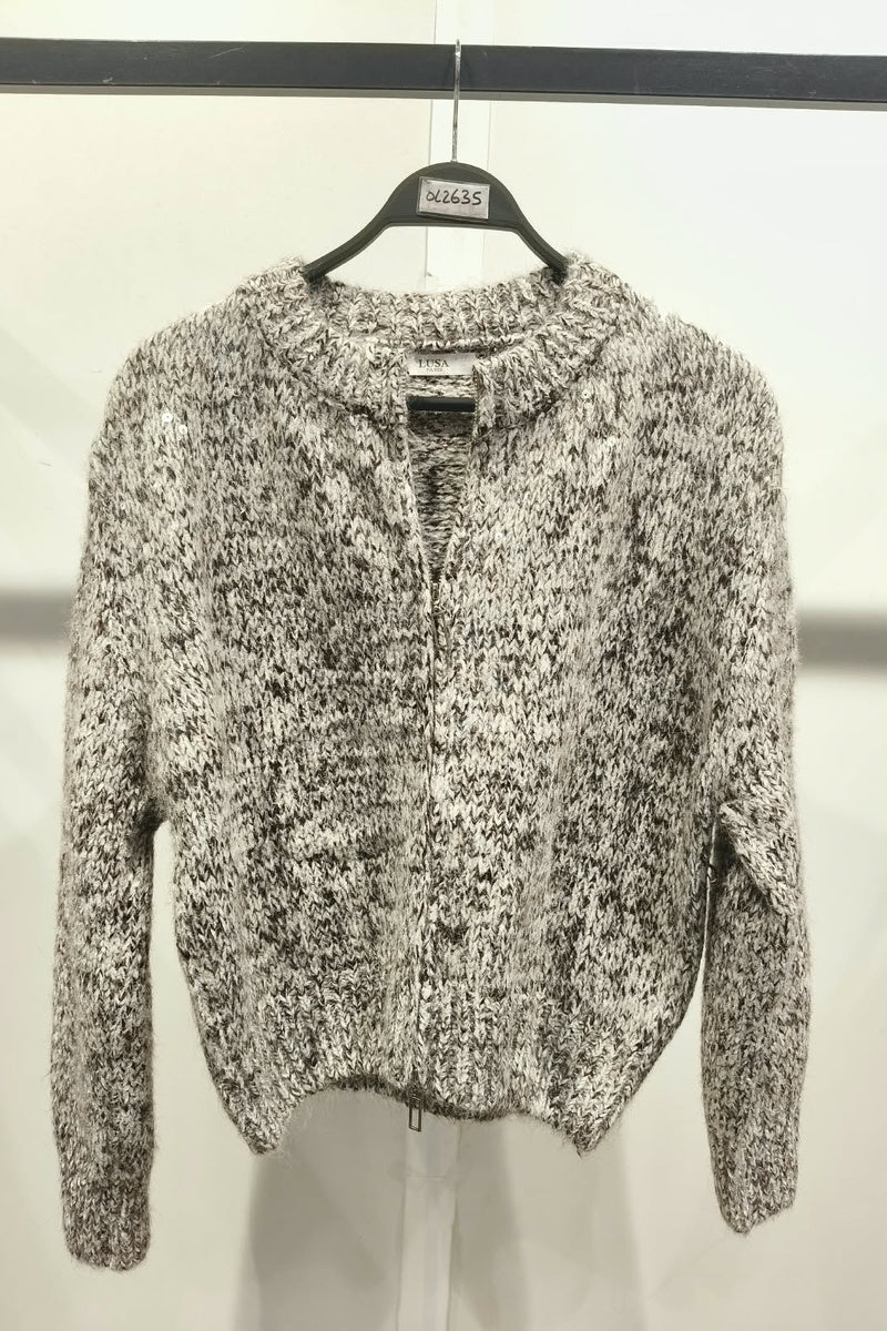 Gilet court zippé scintillant en maille duveteuse, idéal pour un look tendance en discothèque