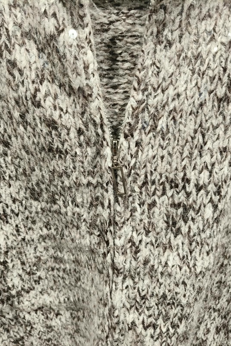 Gilet court zippé scintillant en maille duveteuse, idéal pour un look tendance en discothèque