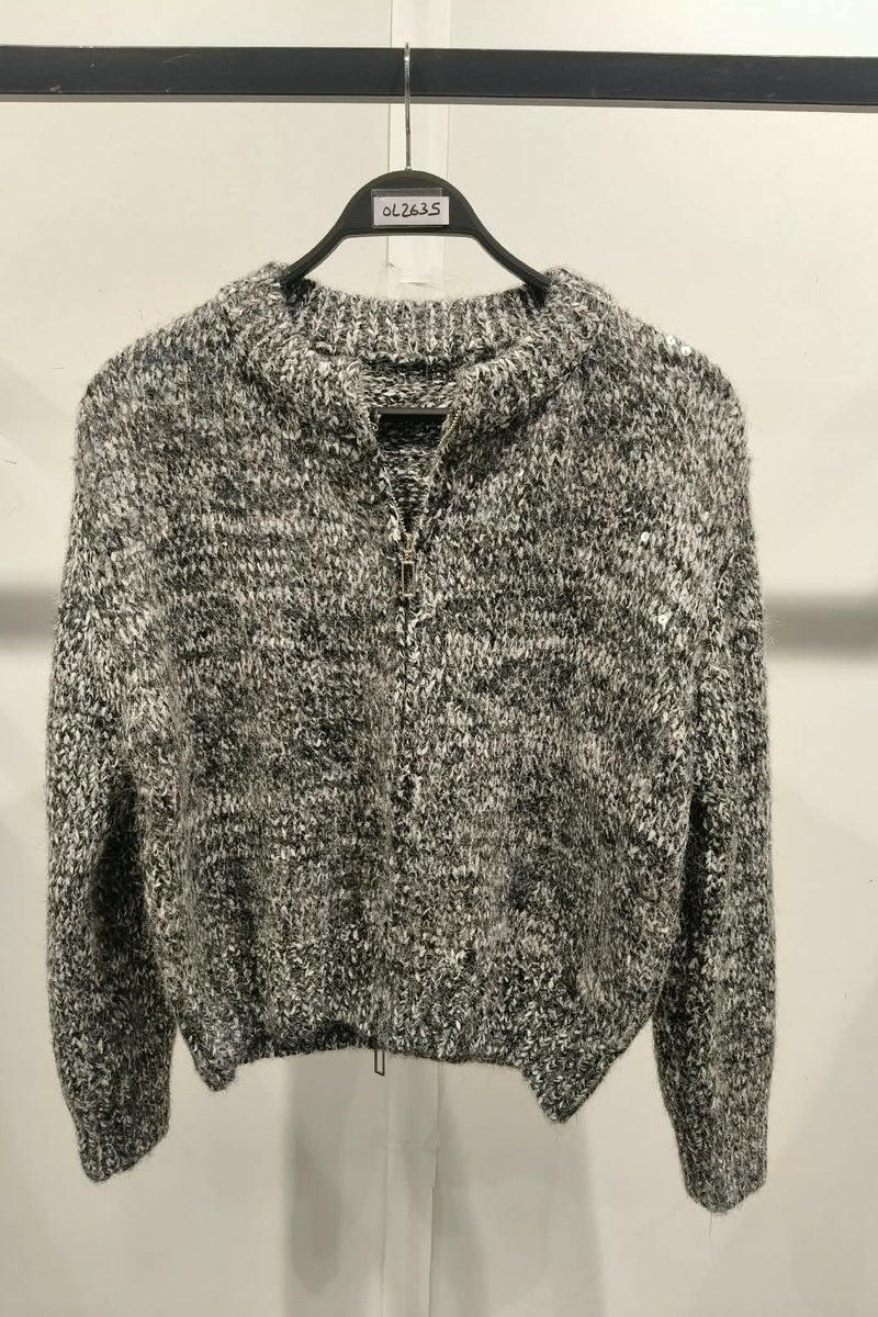 Gilet court zippé scintillant en maille duveteuse, idéal pour un look tendance en discothèque