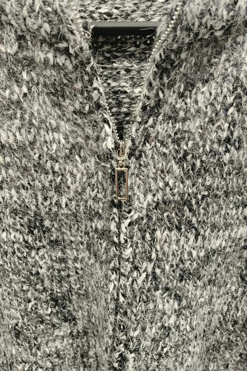 Gilet court zippé scintillant en maille duveteuse, idéal pour un look tendance en discothèque