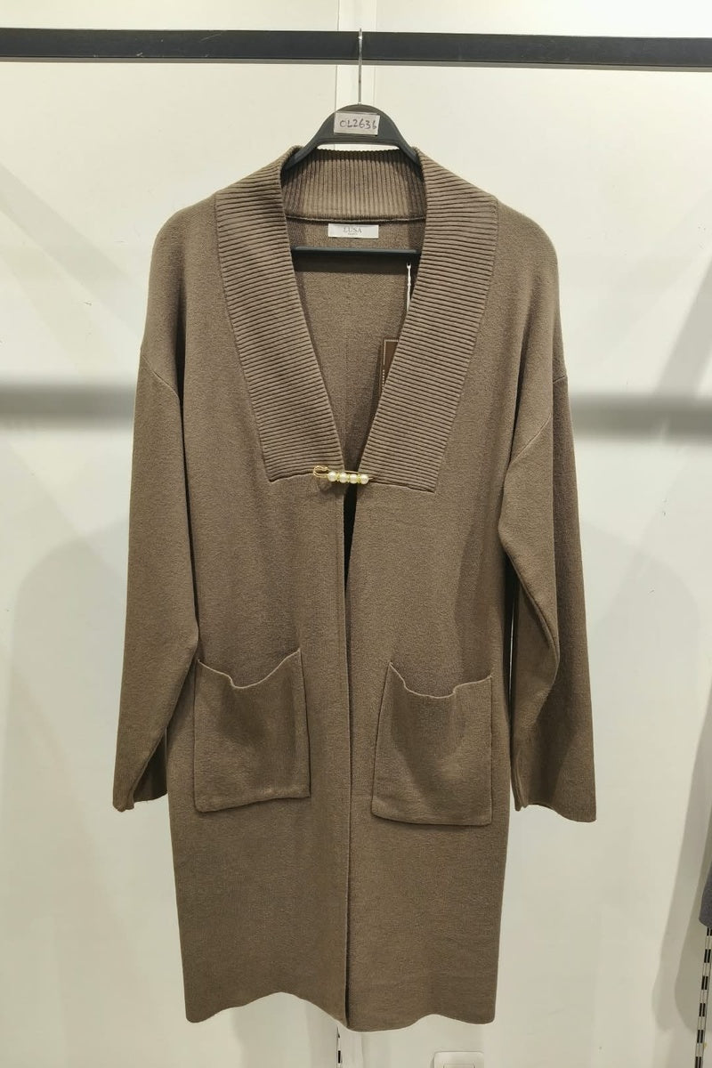 Gilet mi-long uni avec broches