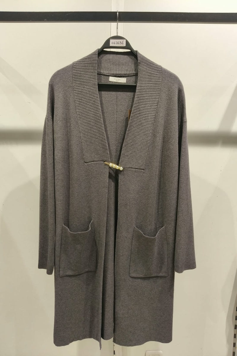 Gilet mi-long uni avec broches
