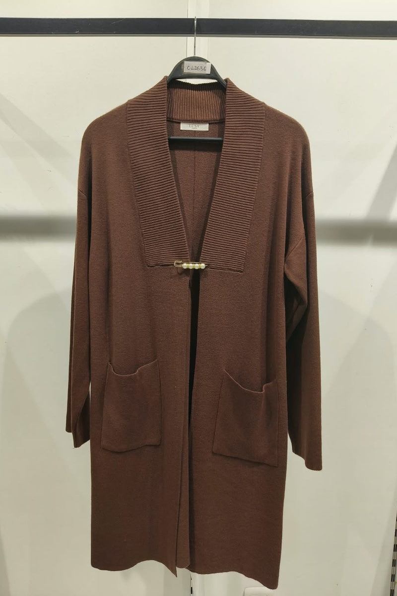 Gilet mi-long uni avec broches