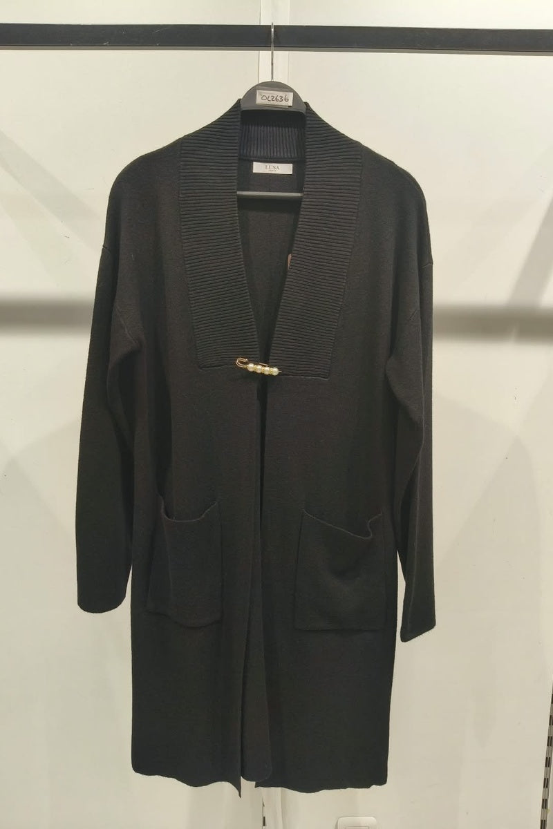 Gilet mi-long uni avec broches
