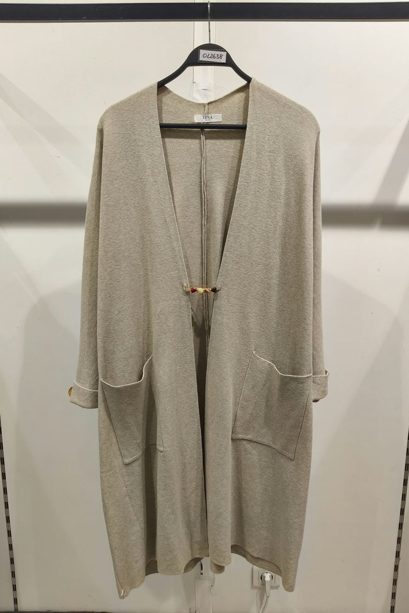 Gilet long uni en maille avec poches