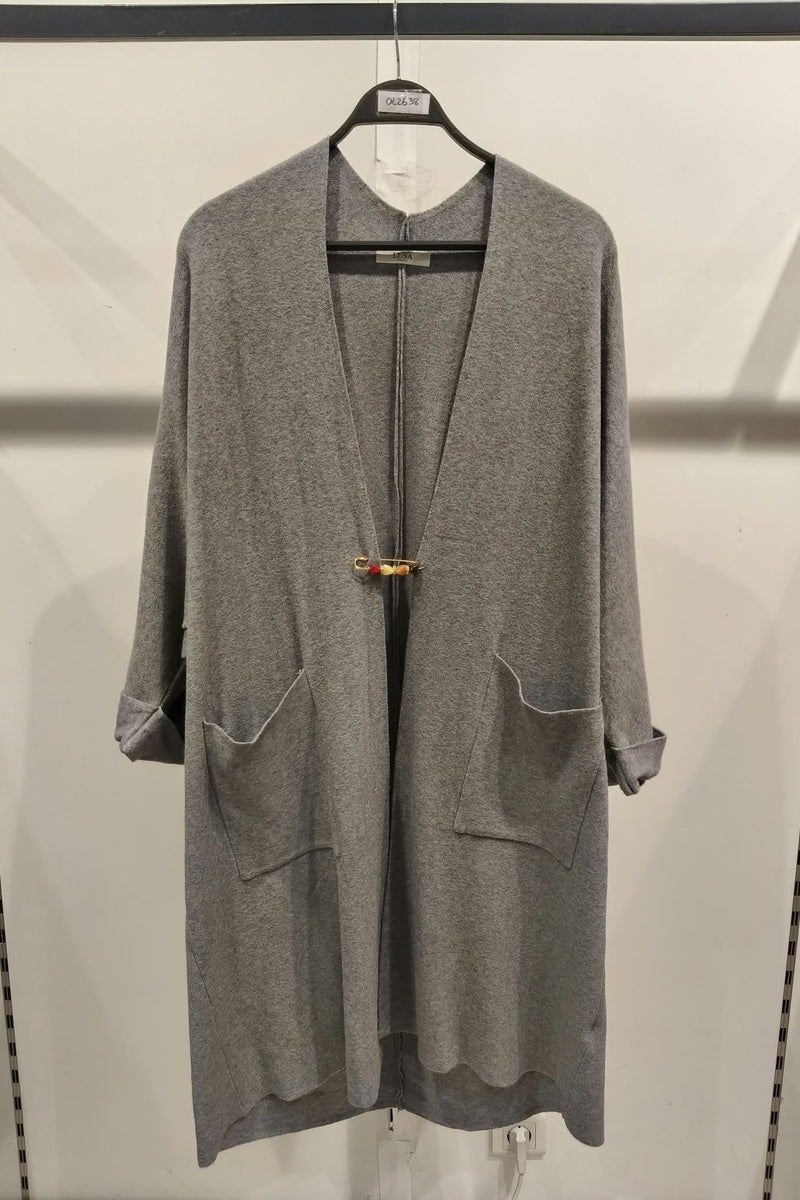 Gilet long uni en maille avec poches