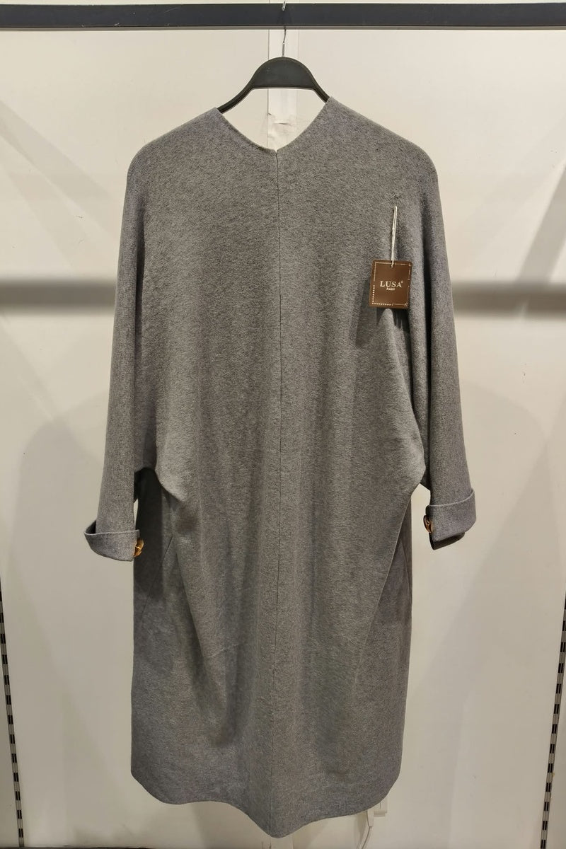 Gilet long uni en maille avec poches