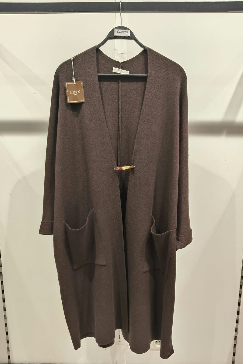 Gilet long uni en maille avec poches