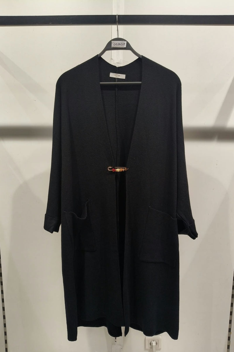 Gilet long uni en maille avec poches