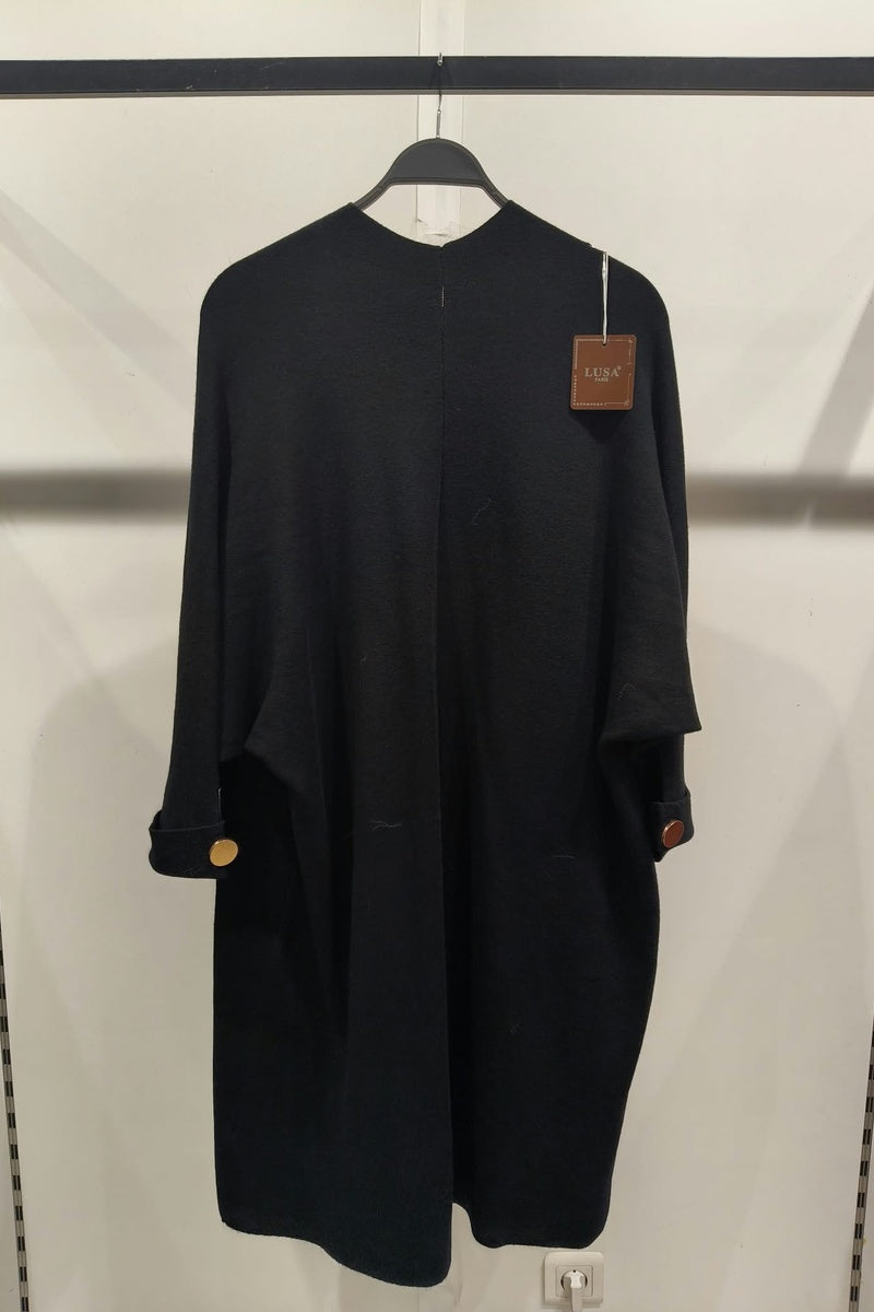 Gilet long uni en maille avec poches