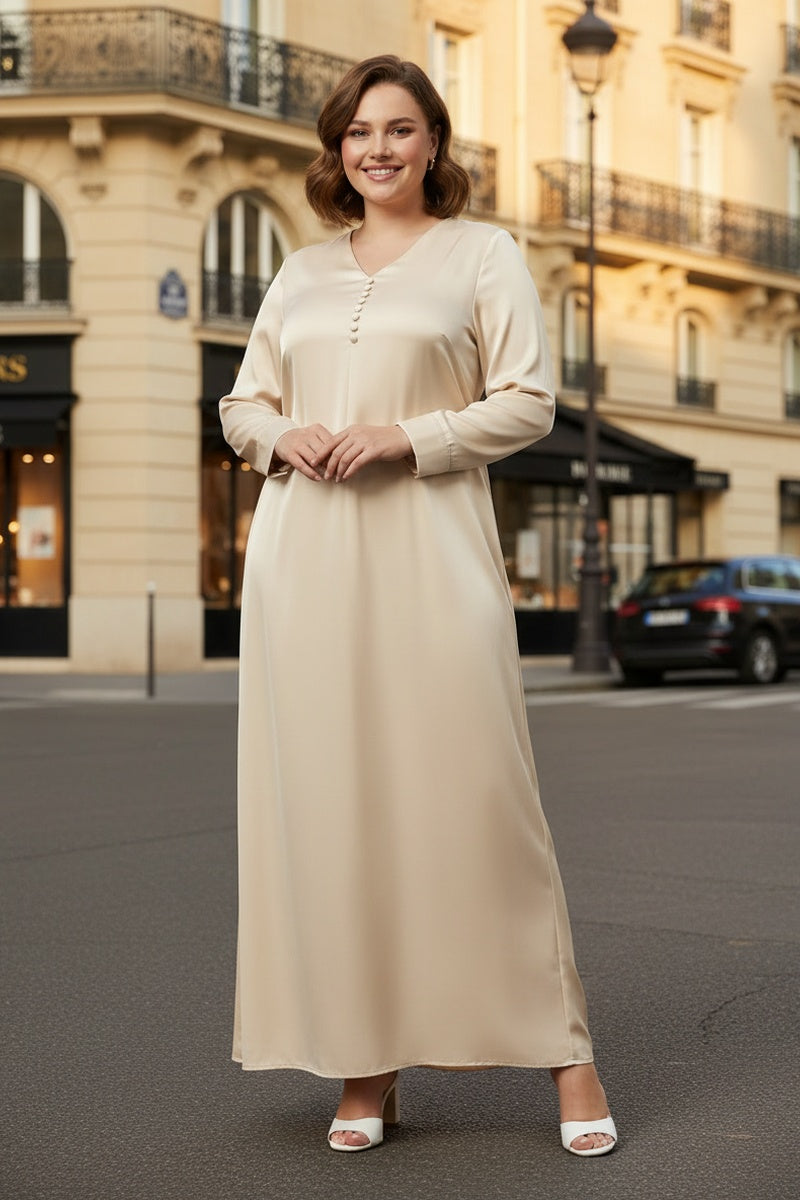 Robe longue unie boutonnée tissu très agréable