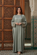 Abaya longue unie avec broderie fleurie