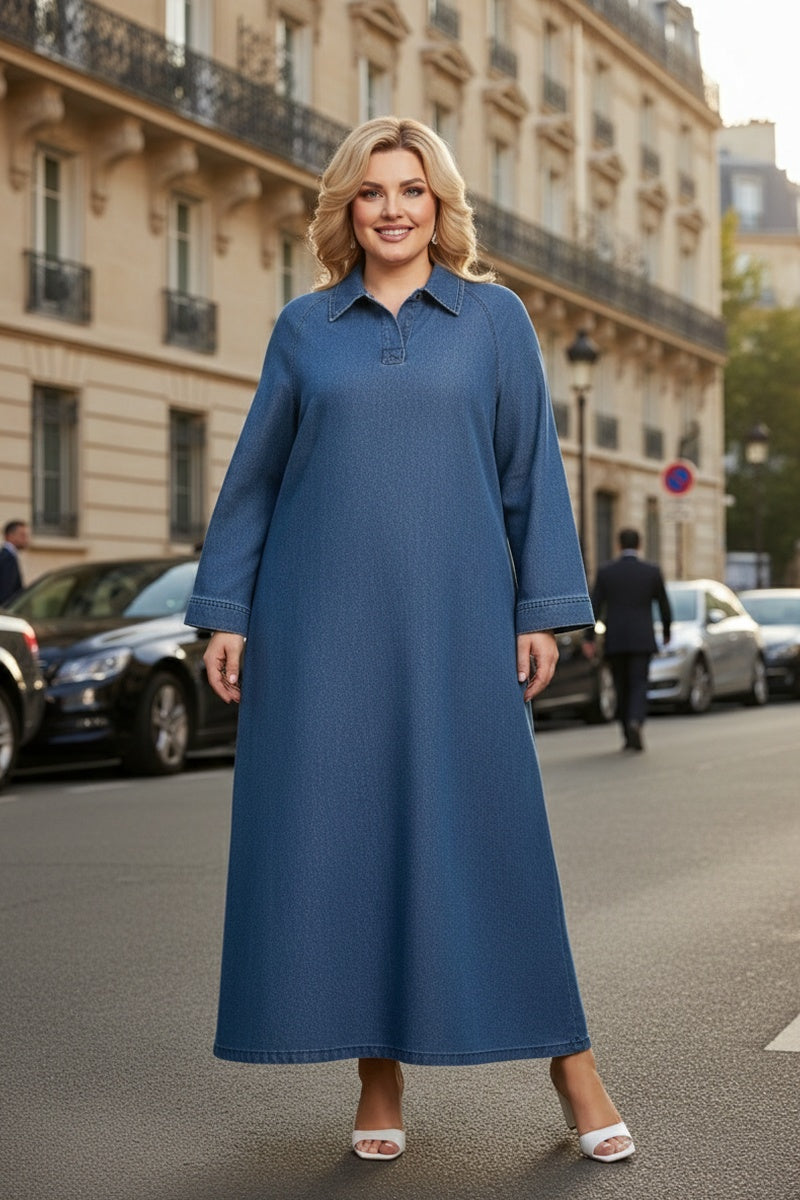 Robe longue en jean premium à col chemise