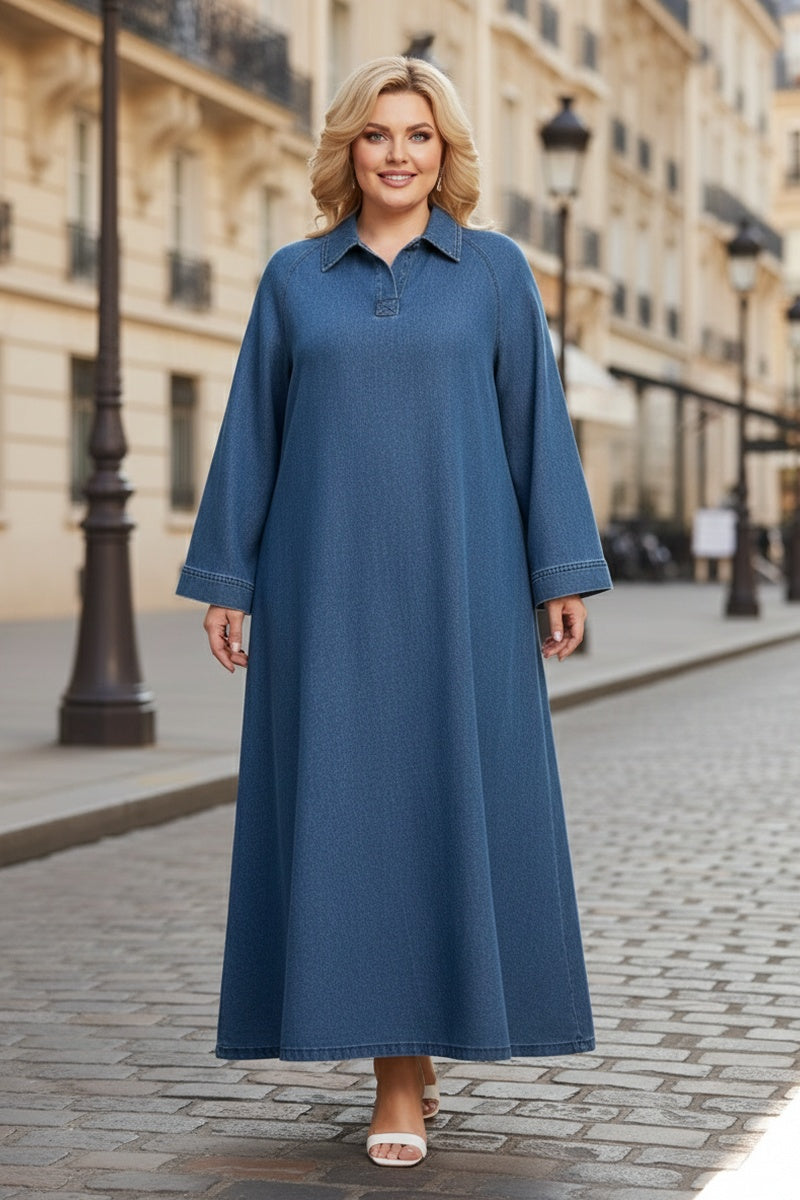 Robe longue en jean premium à col chemise
