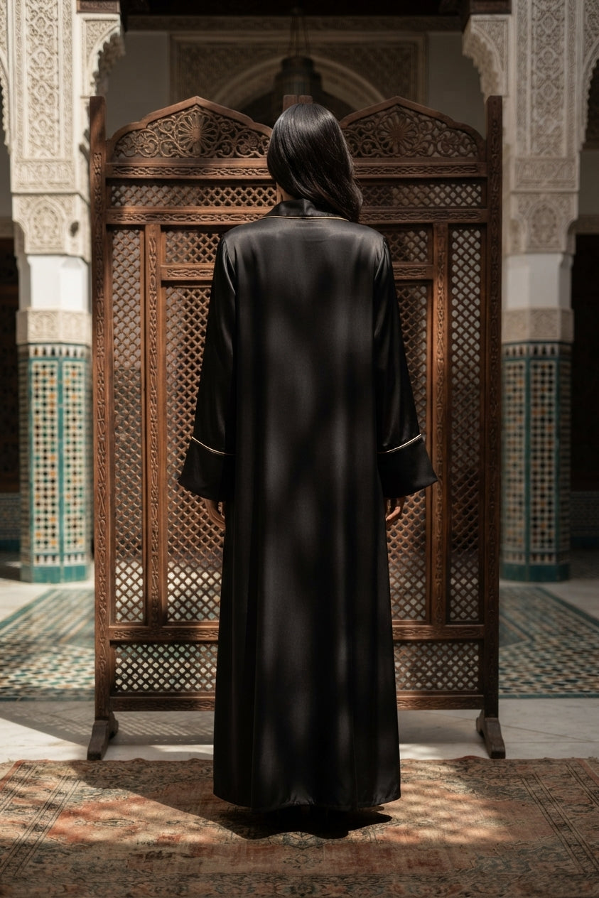 Robe abaya longue unie satinée élégante avec ceinture