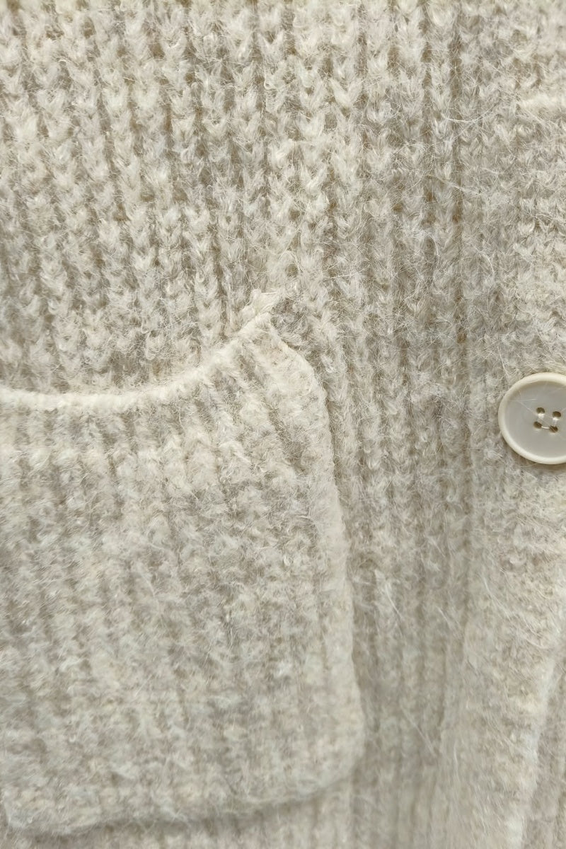 Long cardigan chiné à capuche, boutons et poches