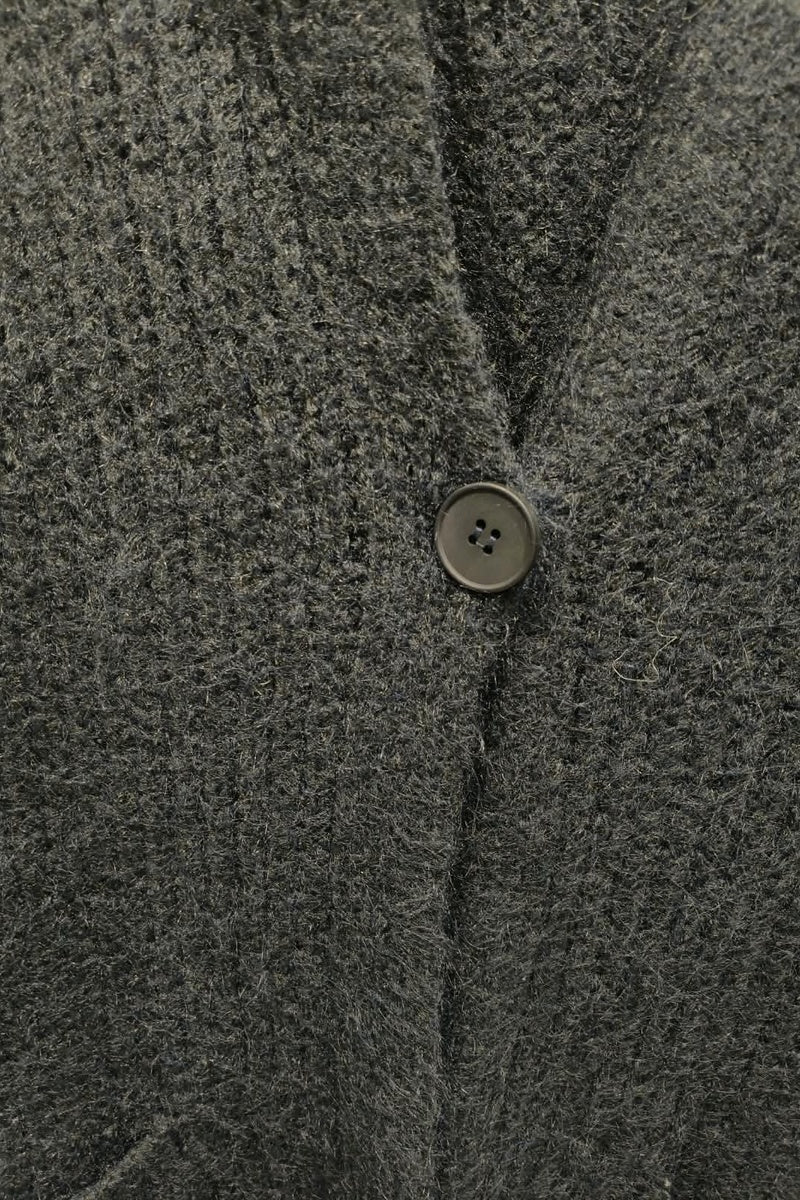 Long cardigan chiné à capuche, boutons et poches