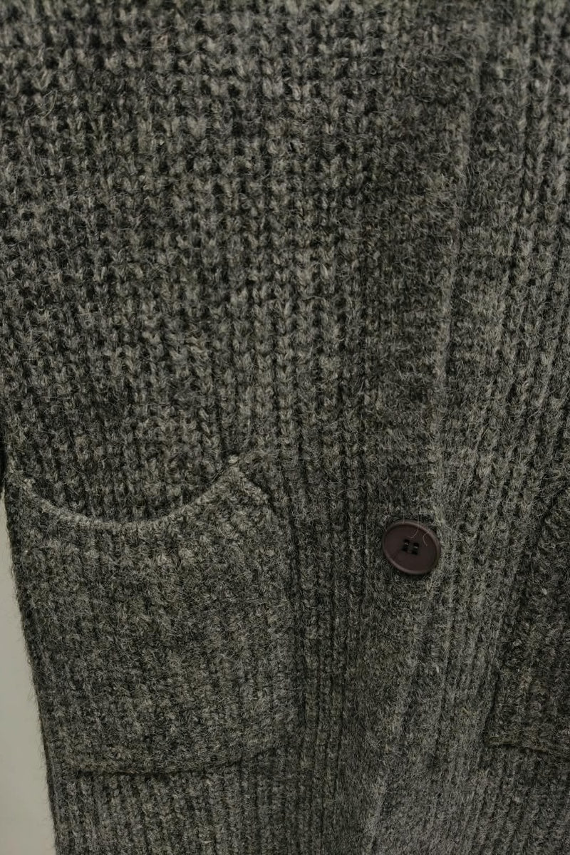 Long cardigan chiné à capuche, boutons et poches