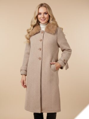 Manteau imprimé rayé manche longue fausse fourrure avec poche 327
