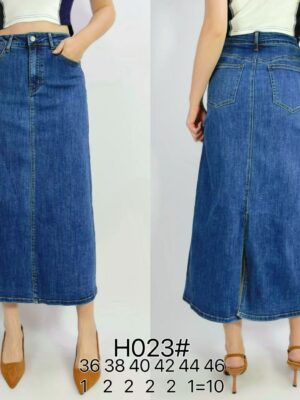 Jupe en jeans stretch 83cm avec fente arrière H023