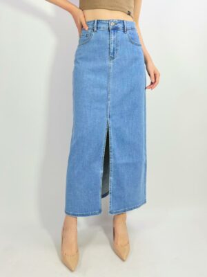 Jupe en jeans stretch 88cm avec fente avant de 45cm T38-T46 H026-1