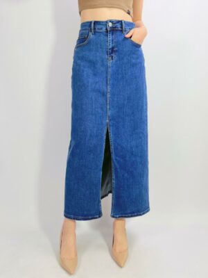 Jupe en jeans stretch 88cm avec fente avant de 45cm T38-T46 H026