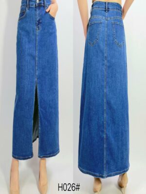 Jupe en jeans stretch 88cm avec fente avant de 45cm T38-T46 H026