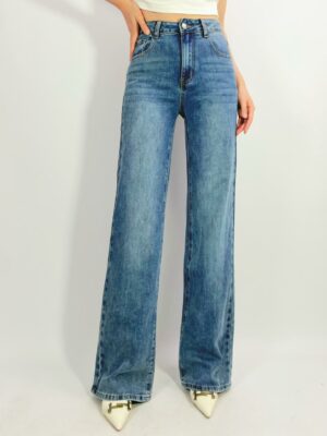 Jean vintage stretch coupe droite ample monkey wash délavé, T36-T44 H027