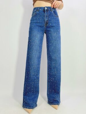Jean premium stretch wide leg avec strass T38-T48 H039