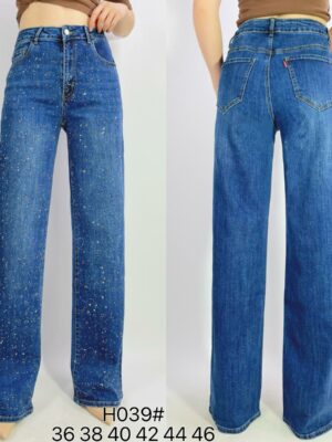 Jean premium stretch wide leg avec strass T38-T48 H039