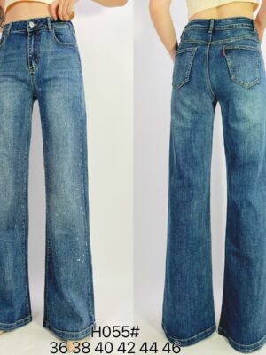 Jean premium stretch wide leg avec strass T38-T48 H055