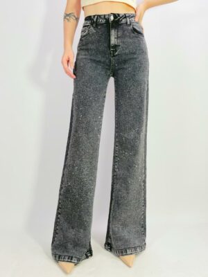 Jean premium stretch wide leg avec strass T38-T48 H056