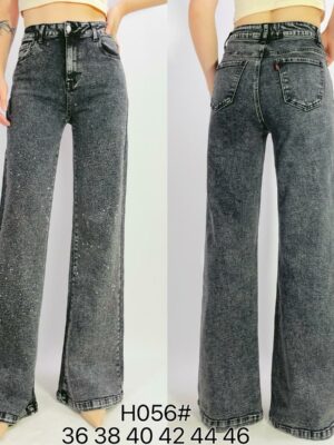 Jean premium stretch wide leg avec strass T38-T48 H056