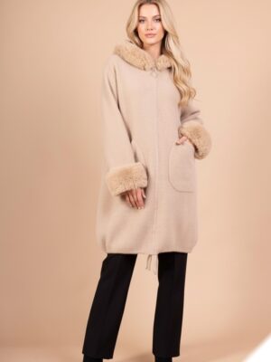 Manteau à capuche en fausse fourrure douce zippé  L2601