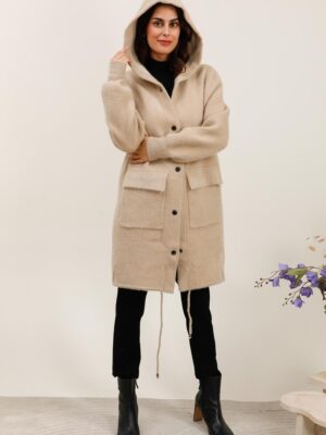 Manteau à capuche en fourrure douce à bouton L2603