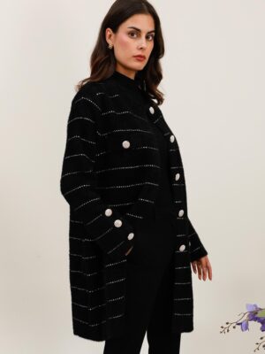 Veste en fourrure douce à bouton dorée et stras L2606