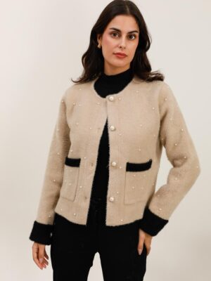 Veste en fourrure douce à détails perlé L2608
