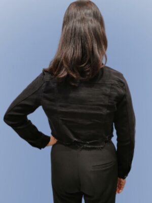 Veste jean courte déchirée strech deux poche L8815-1