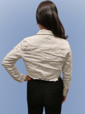 Veste jean courte déchirée strech deux poche L8815-2