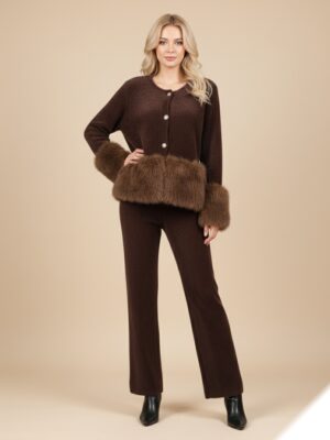 Ensemble veste fausse fourrure et pantalon avec poche S63