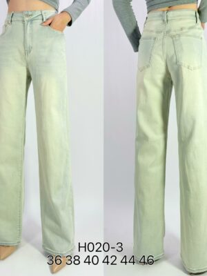 Jean large wide leg taille haute en denim bleu clair délavé T36-T46 H020-3