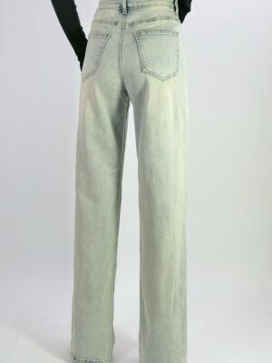 Jean large wide leg taille haute en denim bleu clair délavé T36-T46 H020-4
