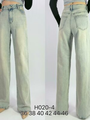 Jean large wide leg taille haute en denim bleu clair délavé T36-T46 H020-4