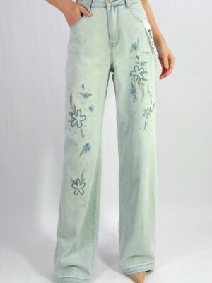 Jean premium wide leg broderie et strass T36-T46 H058-1