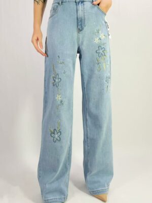 Jean premium wide leg broderie et strass T36-T46 H058-2