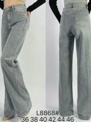 Jean premium coupe droite stretch avec strass sur les côtés T36-T46 L8868
