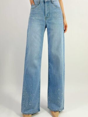 Jean premium coupe droite stretch avec strass T36-T46 L8873