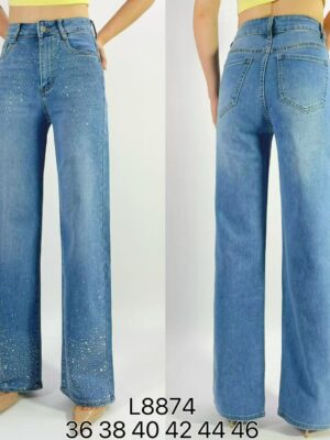 Jean premium coupe droite stretch avec strass T36-T46 L8874