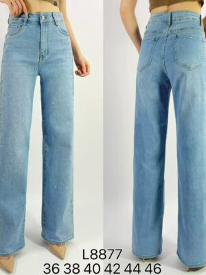 Jean premium coupe droite stretch avec davantage de strass aux côtés T36-T46 L8877