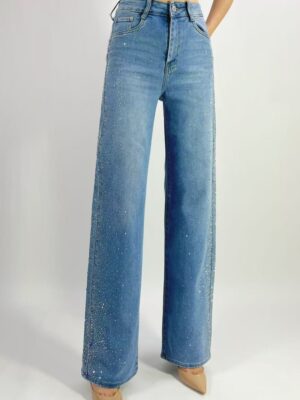 Jean premium coupe droite stretch avec davantage de strass aux côtés T36-T46 L8878